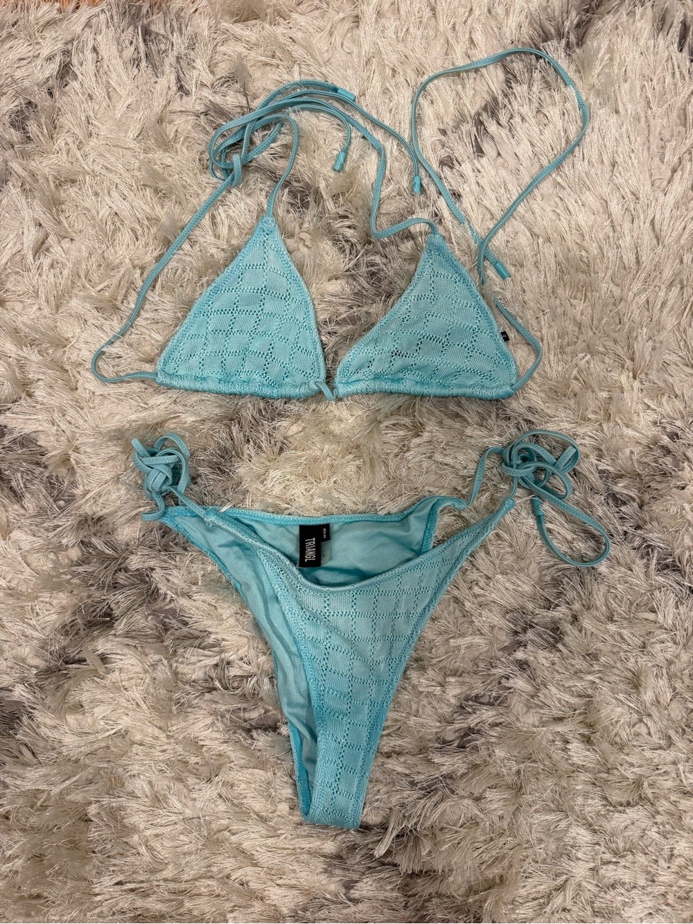 Triangl Light Blue Crochet Triangle Bikini Set